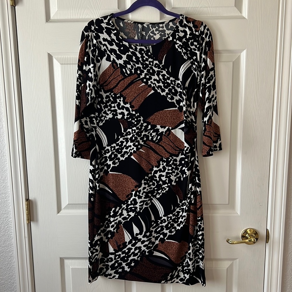 Chico’s Travelers Abstract Animal Print Slinky Knit Dress, Sz 0.5P (S/6P)